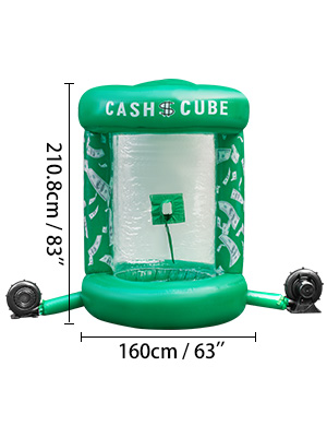 VEVOR Inflatable Cash Cube with Two Blowers Inflatable Cash Cube Booth Green Cash Cube Money Machine Quick Inflated Cash Cube Water-Proof Money Booth Machine Money Grab Catch for Promotion Events