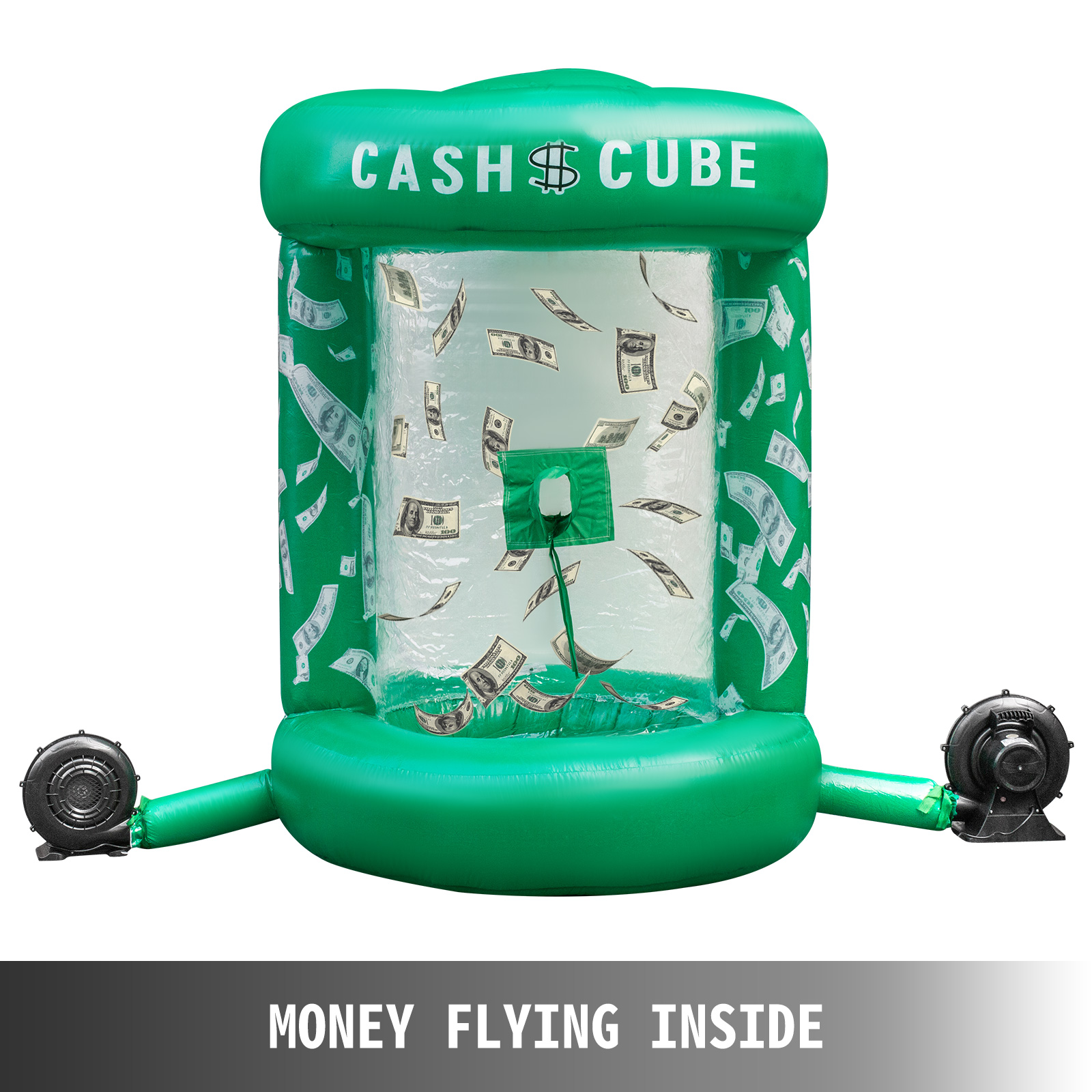 VEVOR Inflatable Cash Cube with Two Blowers Inflatable Cash Cube Booth Green Cash Cube Money Machine Quick Inflated Cash Cube Water-Proof Money Booth Machine Money Grab Catch for Promotion Events