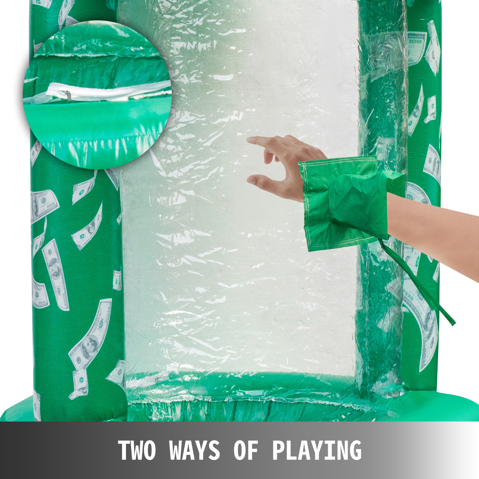 VEVOR Inflatable Cash Cube with Two Blowers Inflatable Cash Cube Booth Green Cash Cube Money Machine Quick Inflated Cash Cube Water-Proof Money Booth Machine Money Grab Catch for Promotion Events
