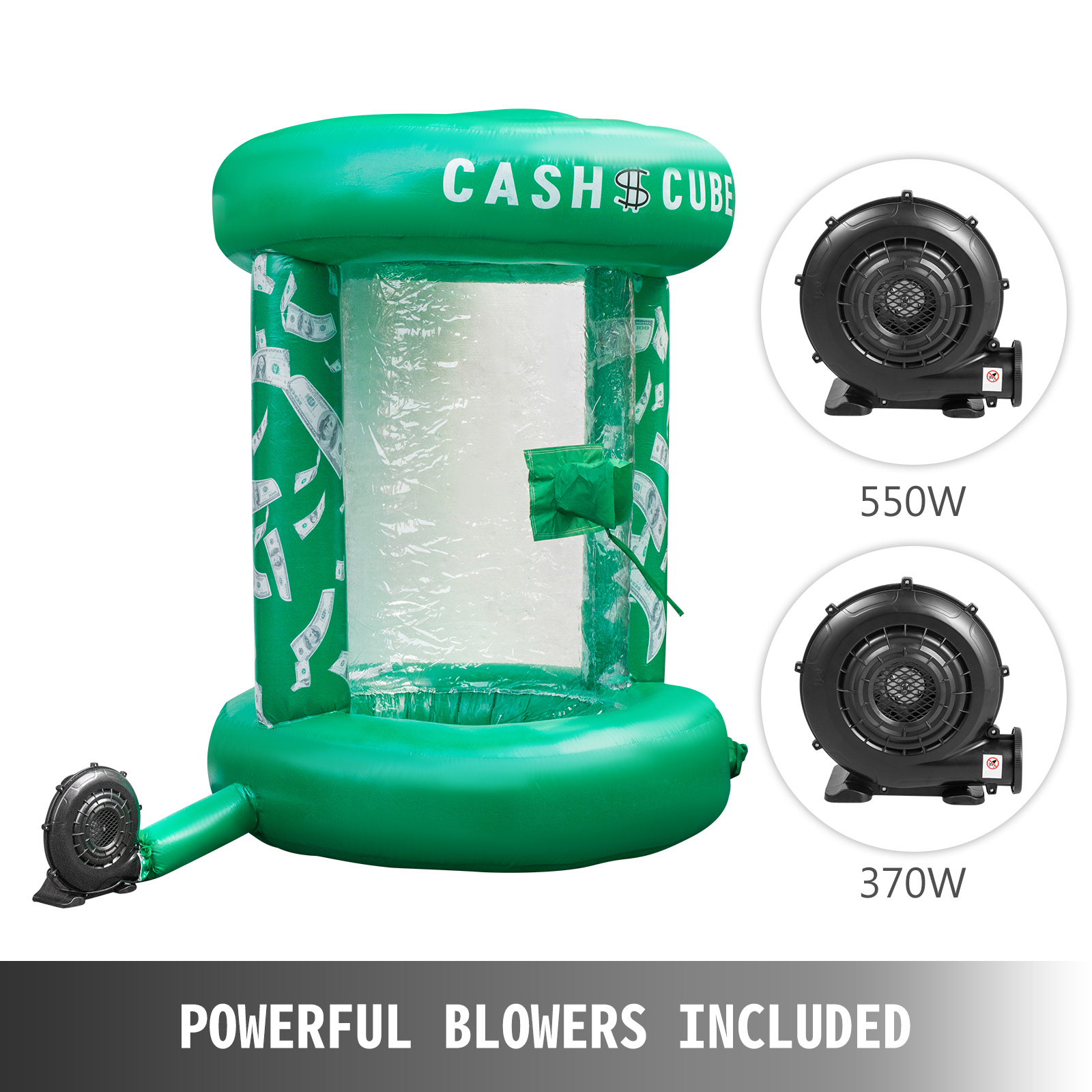 VEVOR Inflatable Cash Cube with Two Blowers Inflatable Cash Cube Booth Green Cash Cube Money Machine Quick Inflated Cash Cube Water-Proof Money Booth Machine Money Grab Catch for Promotion Events