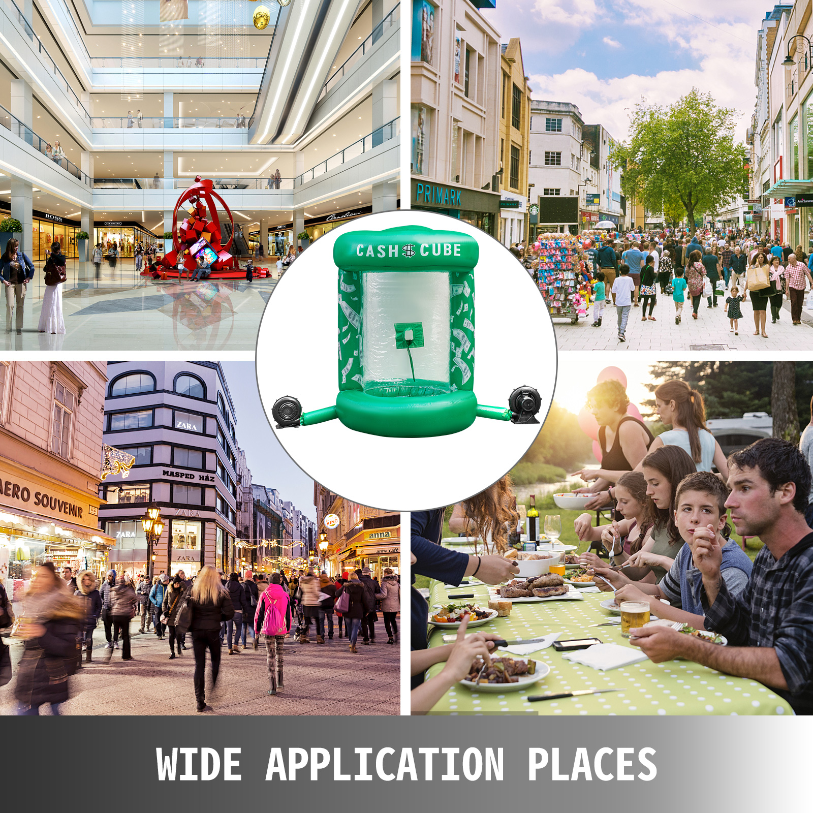 VEVOR Inflatable Cash Cube with Two Blowers Inflatable Cash Cube Booth Green Cash Cube Money Machine Quick Inflated Cash Cube Water-Proof Money Booth Machine Money Grab Catch for Promotion Events