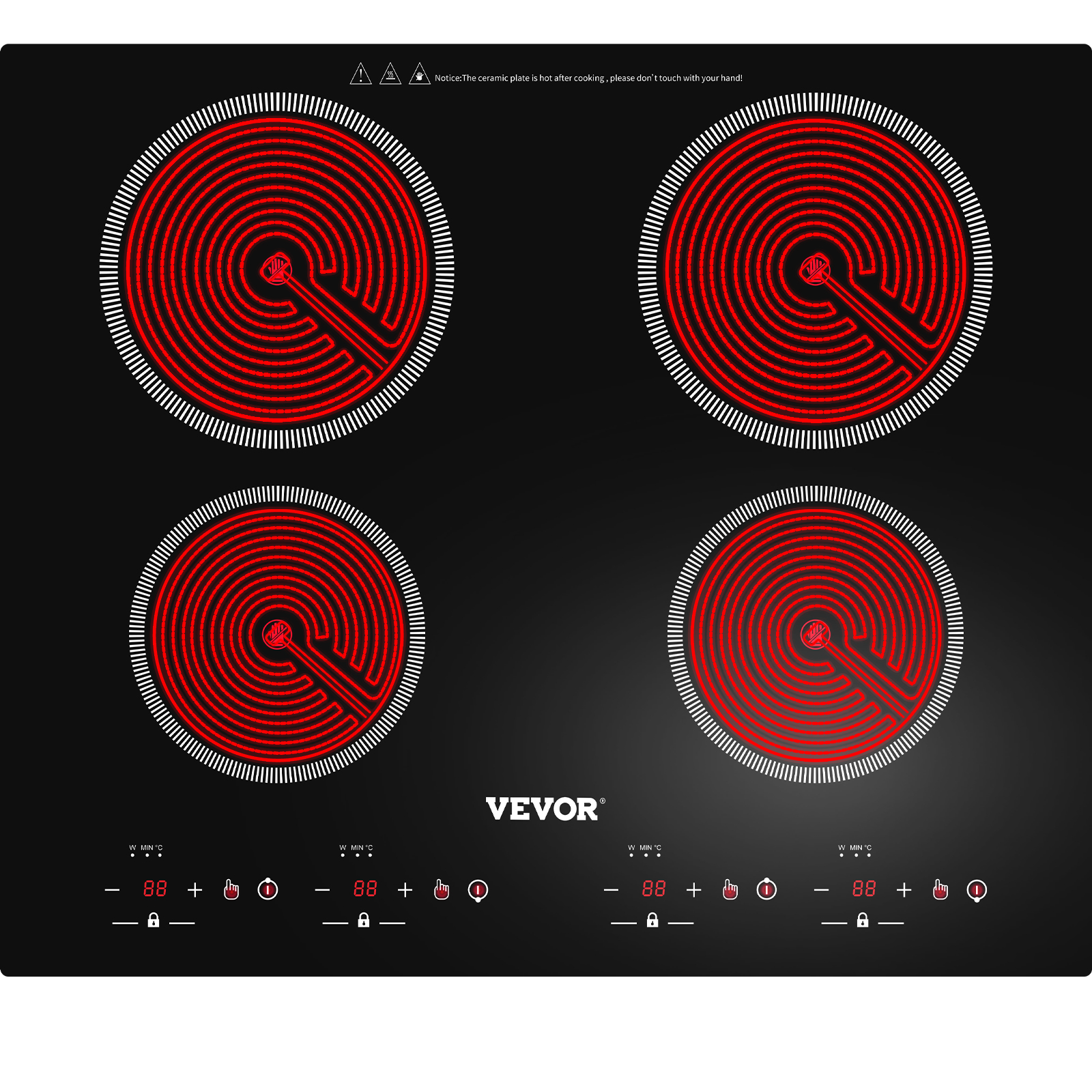 Built-in Radiant Cooktop,4 Burners,Sensor Touch Control