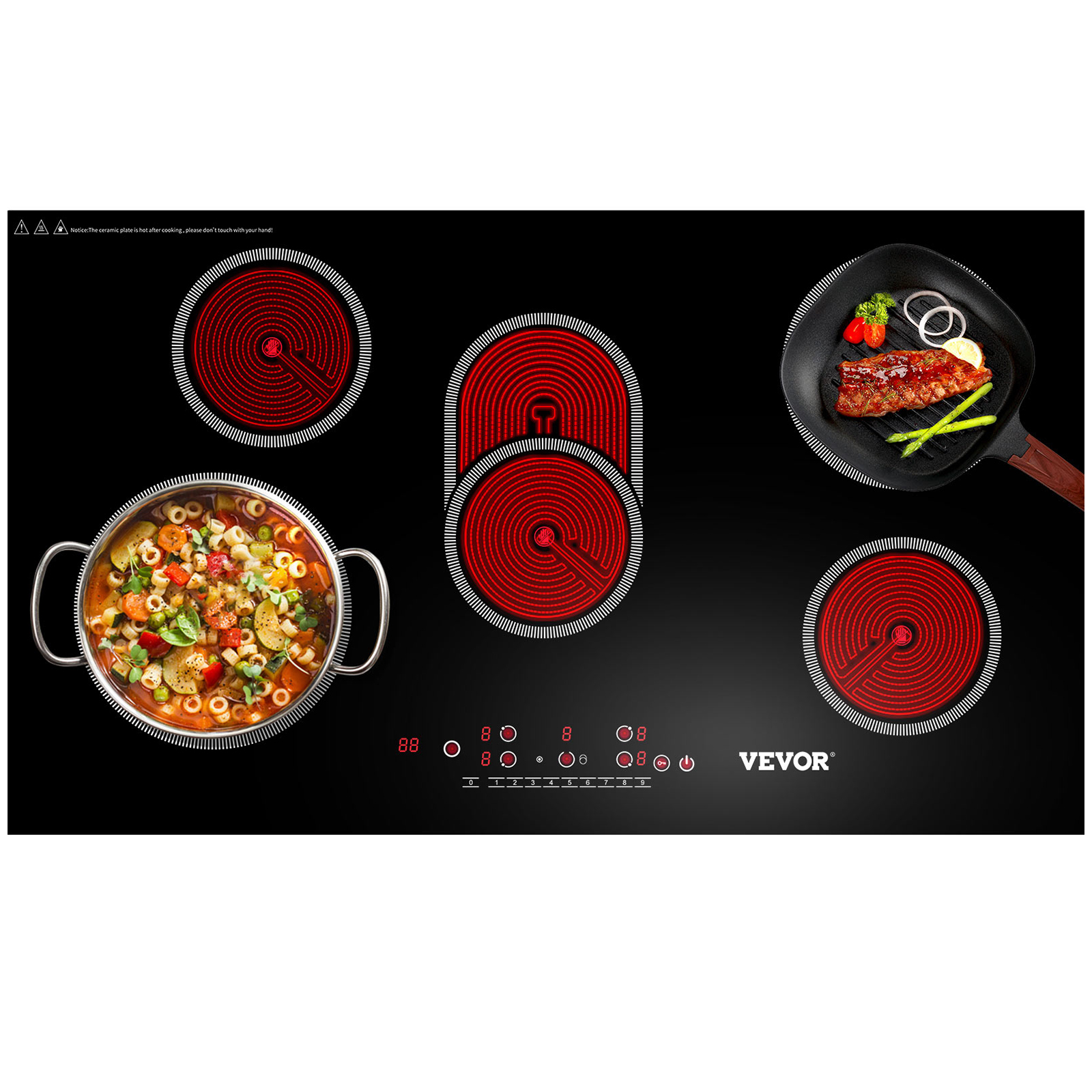 VEVOR Built-in Electric Cooktop Radiant Ceramic Cooktop 35in 5 Burners ...