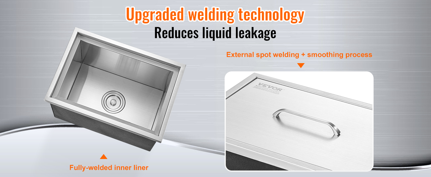 VEVOR ice chest with upgraded welding technology for reduced liquid leakage. fully-welded inner liner.