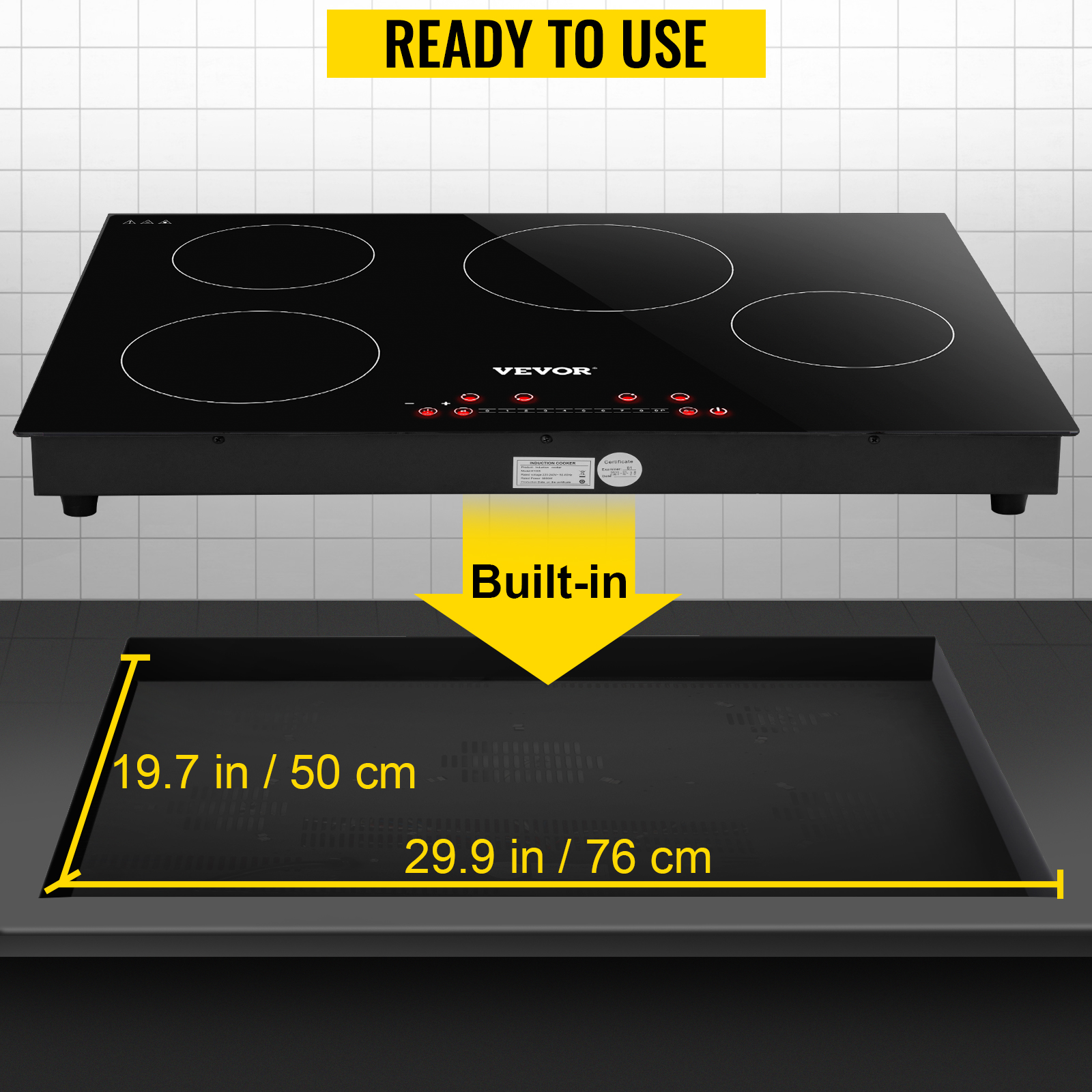 VEVOR Built-in Induction Cooktop, 30 inch 4 Burners, 220V Ceramic Glass  Electric Stove Top with Knob Control, Timer & Child Lock Included, 9 Power