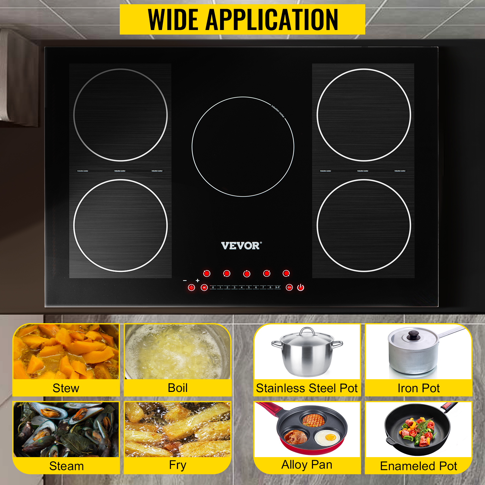 Induction Cooktop 30 inch, 240V 9000W Electric Cooker 30 inch Built-In and Countertop Electric Stove Top,9 Heating Level Timer & Kid Safety Lock