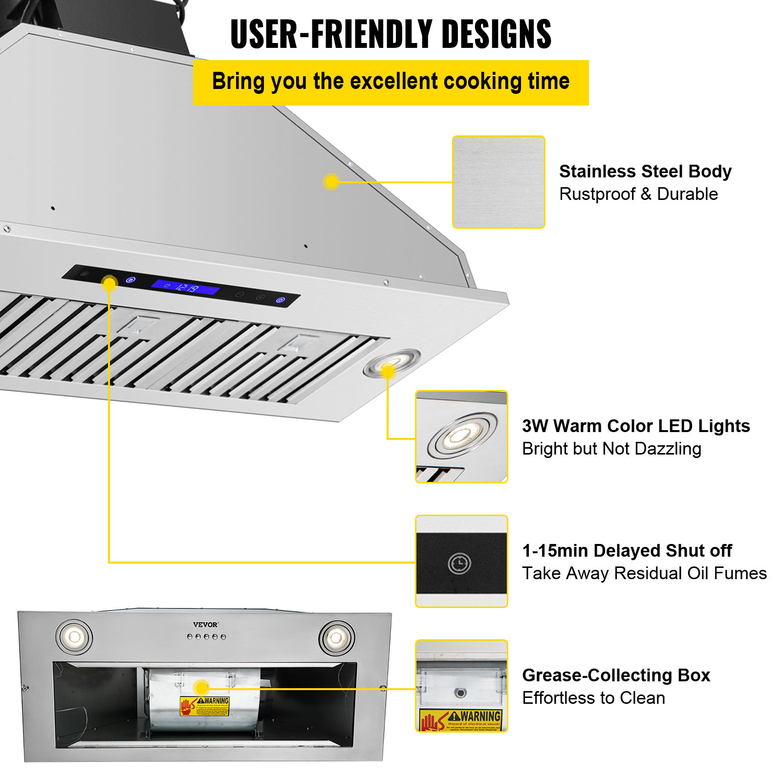 VEVOR Builtin Range Hood 30/36in Insert Vent Hood 800/900CFM Kitchen