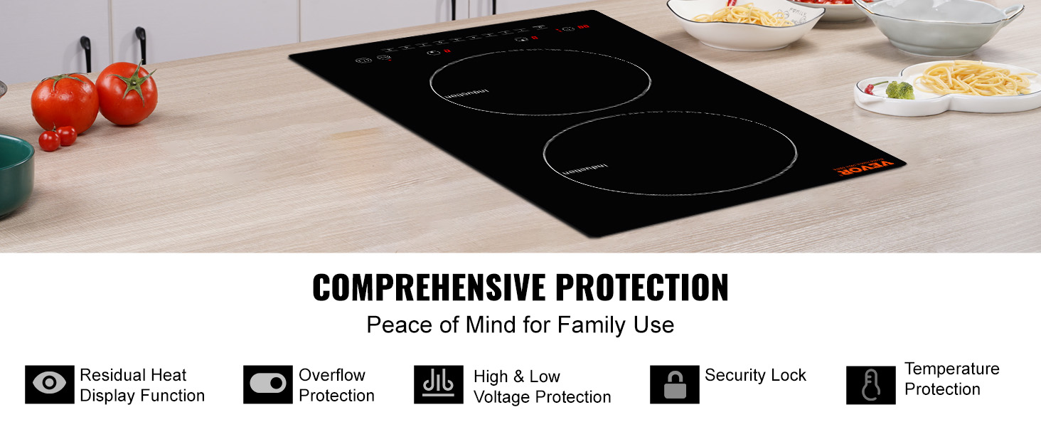 VEVOR Electric Cooktop, 2 Burners, 12'' Induction Stove Top, Built-in  Magnetic Cooktop 1800W, 9 Heating Level Multifunctional Burner, LED Touch  Screen w/ Child Lock & Over-Temperature Protection