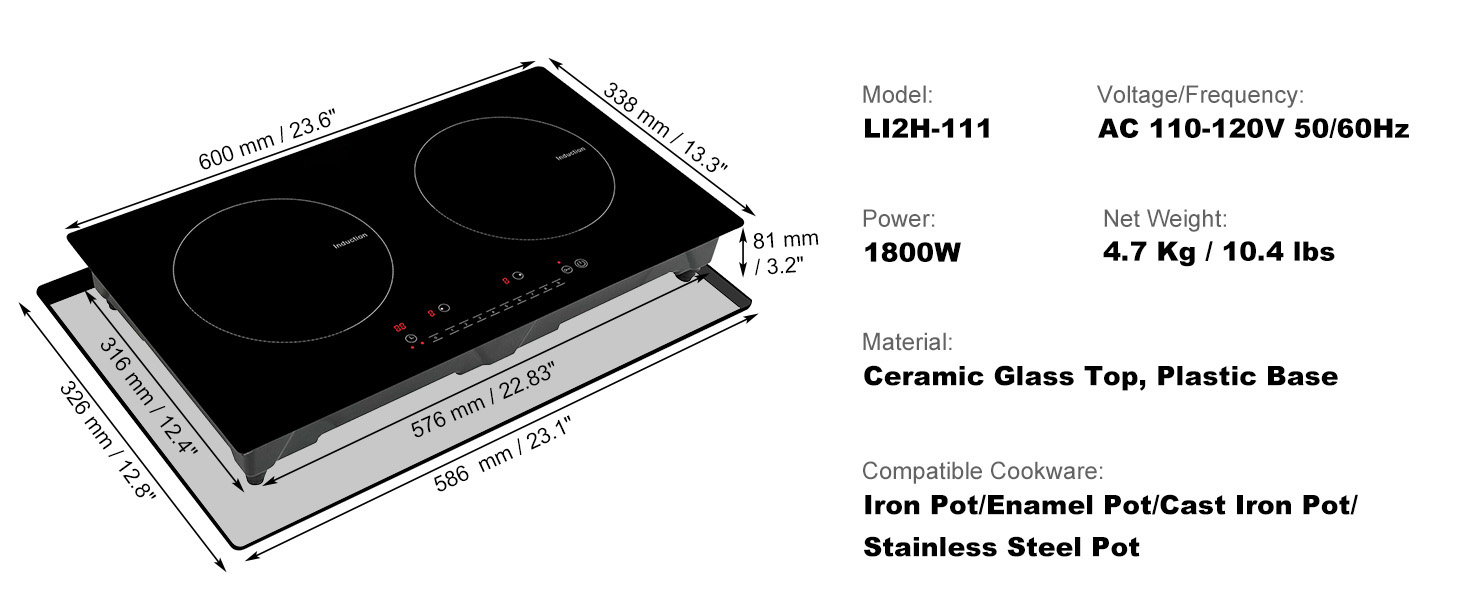 Electric Cooktop,24 in,2 burners