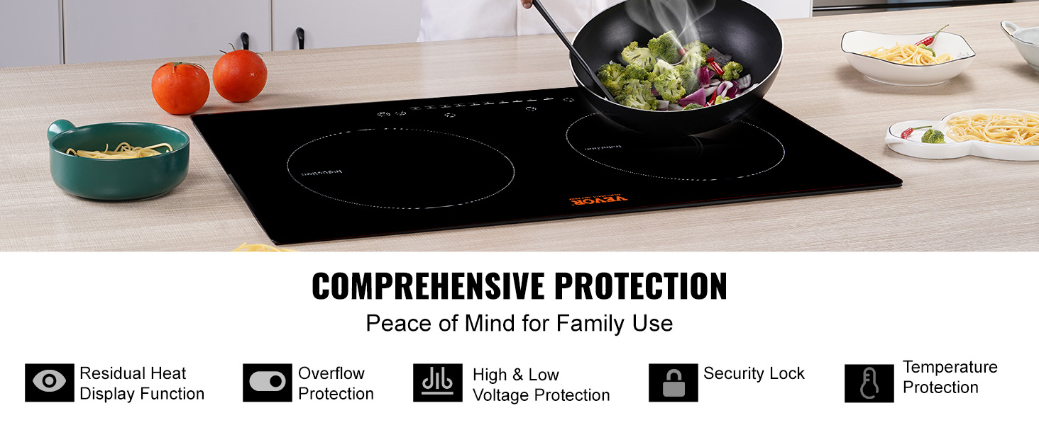 Induction Cooktop, 1800W 120V Electric Cooktop with Removable Griddle Pan,  8 Gears Heating, Independent Control, Timer, Great for Home Party BBQ