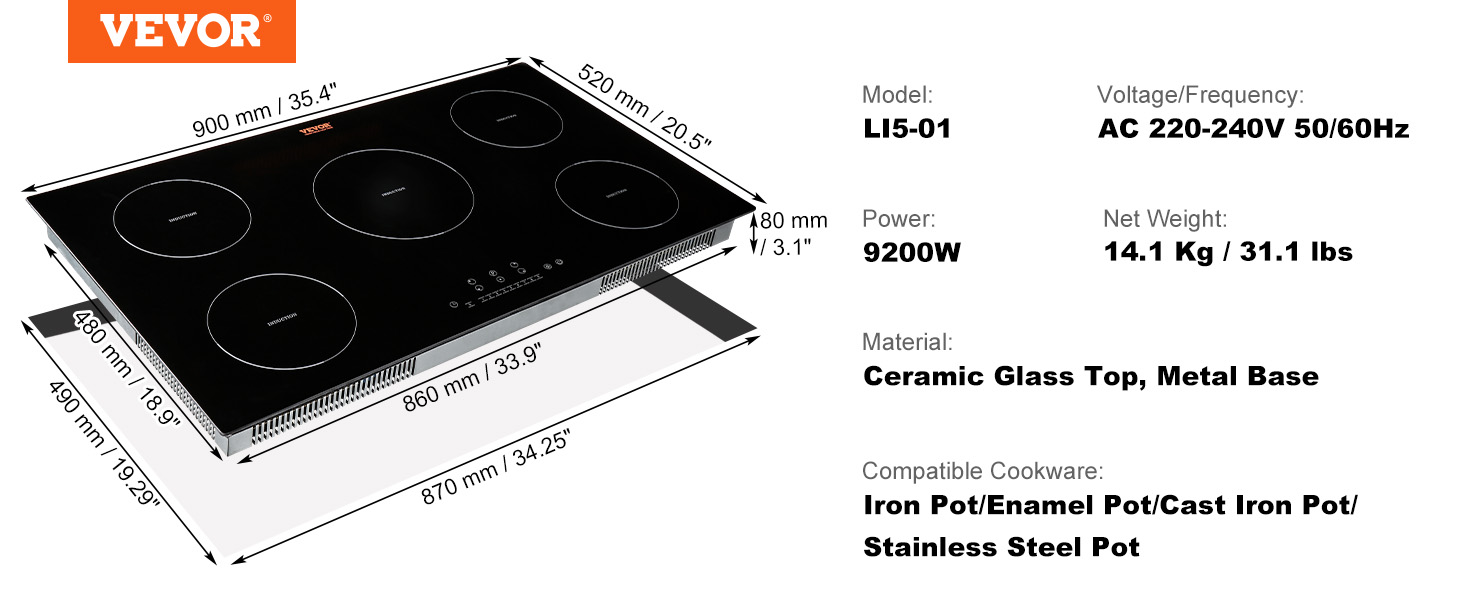 Electric Cooktop,36 in,5 burners