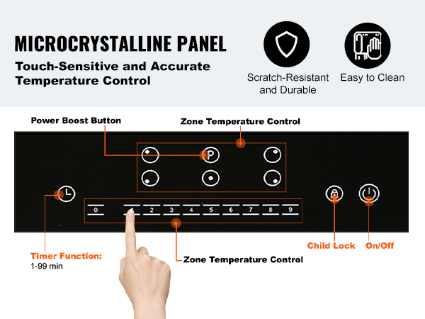 VEVOR Electric Cooktop, 5 Burners, 36'' Induction Stove Top, Built-in Magnetic Cooktop 9200W, 9 Heating Level Multifunctional Burner, LED Touch Screen w/ Child Lock & Over-Temperature Protection