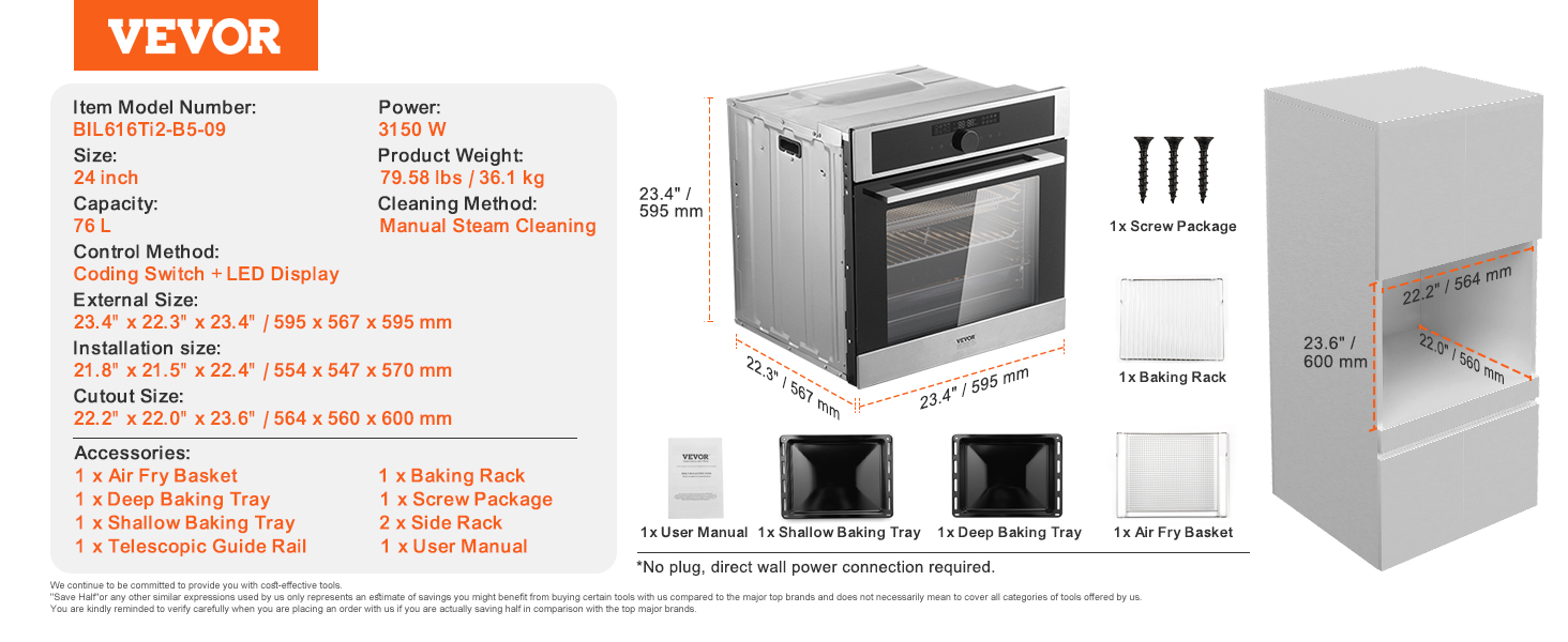 Single wall oven,electric,24