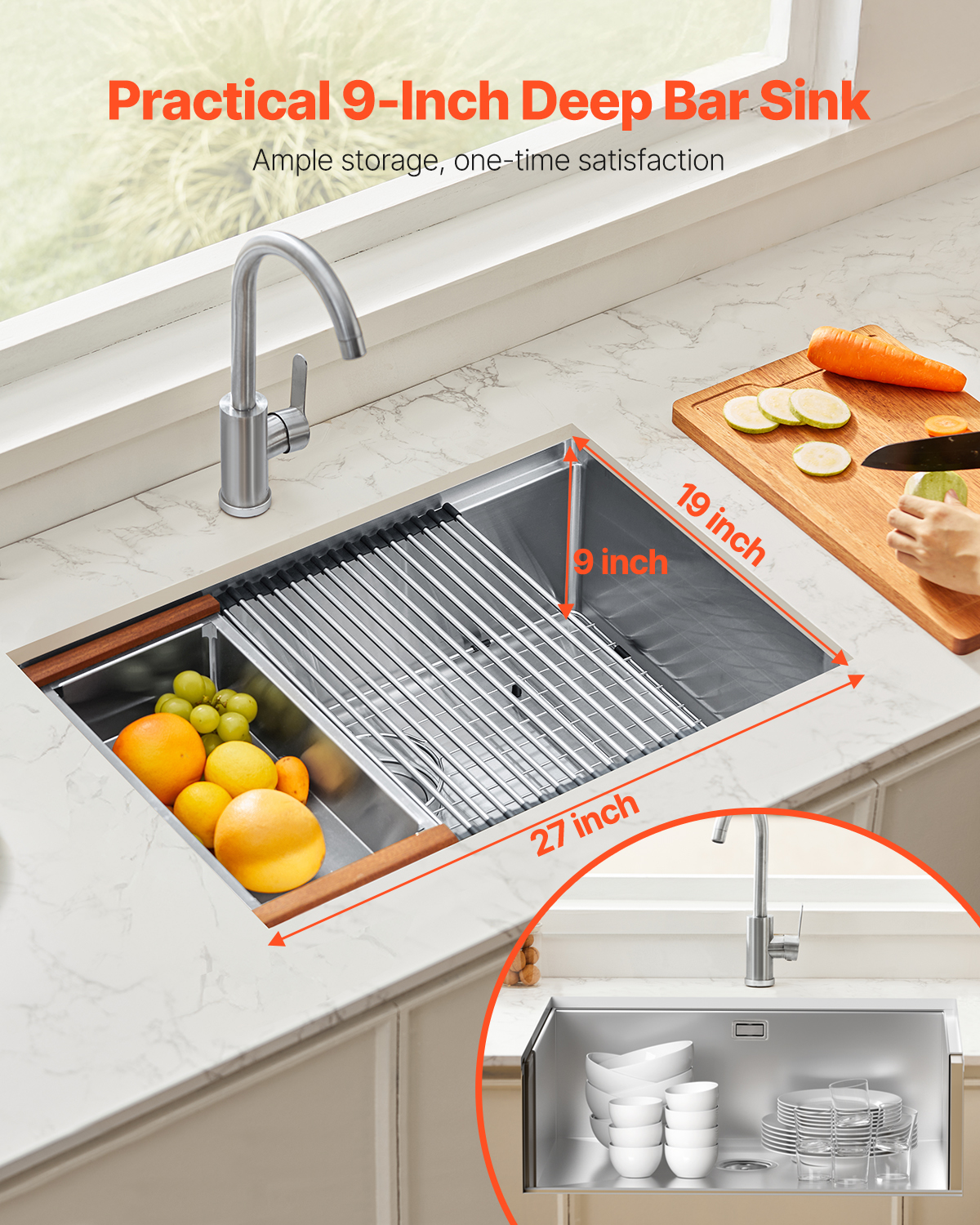 Drop in Undermount Kitchen Sink Single/Double Bowl Stainless 23"/27"/30"/32"/33" - Picture 64 of 86