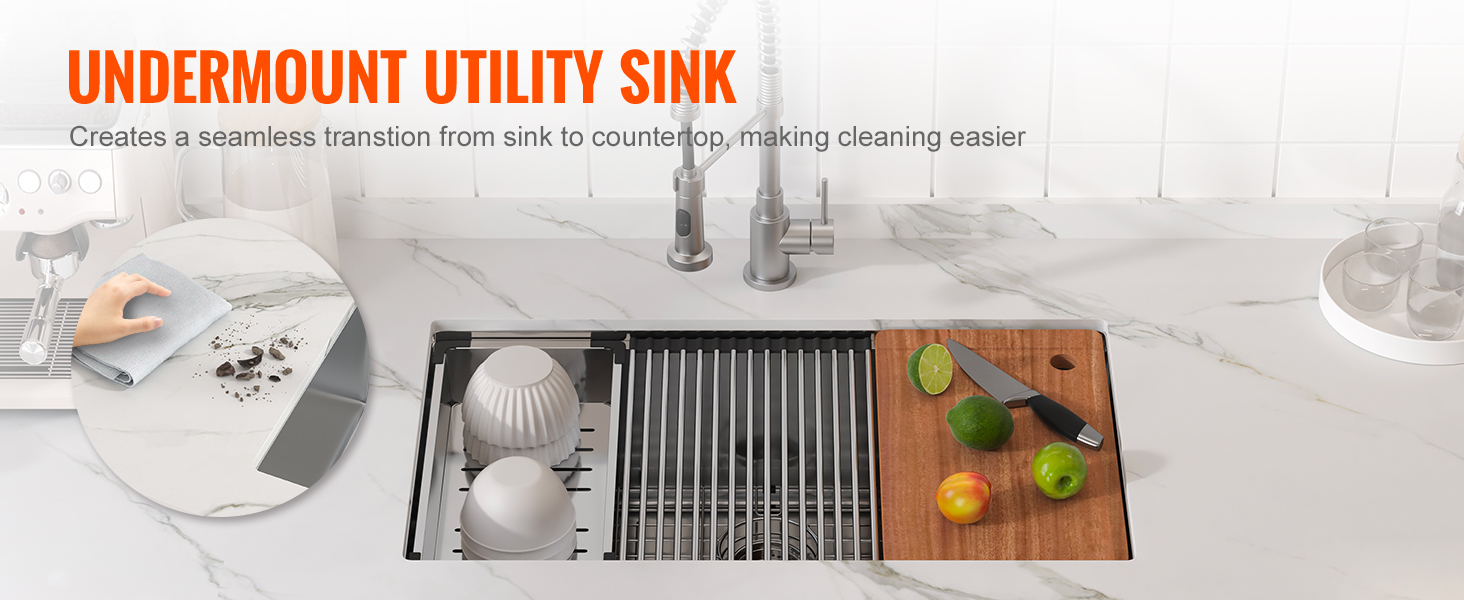 VEVOR Kitchen Sink, 304 Stainless Steel Drop-In Sinks, Undermount Single Bowl Basin with Ledge and Accessories, Household Dishwasher Sinks for Workstation, RV, Prep Kitchen, and Bar Sink, 32 inch
