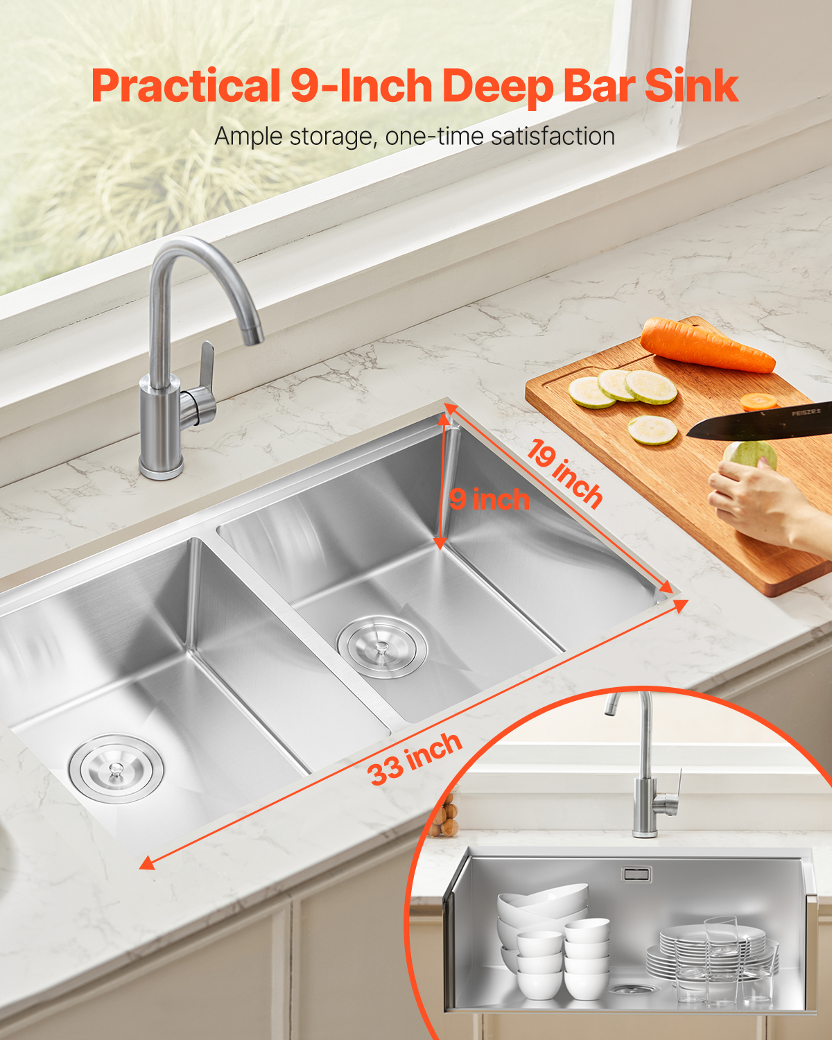 Drop in Undermount Kitchen Sink Single/Double Bowl Stainless 23"/27"/30"/32"/33" - Picture 4 of 86