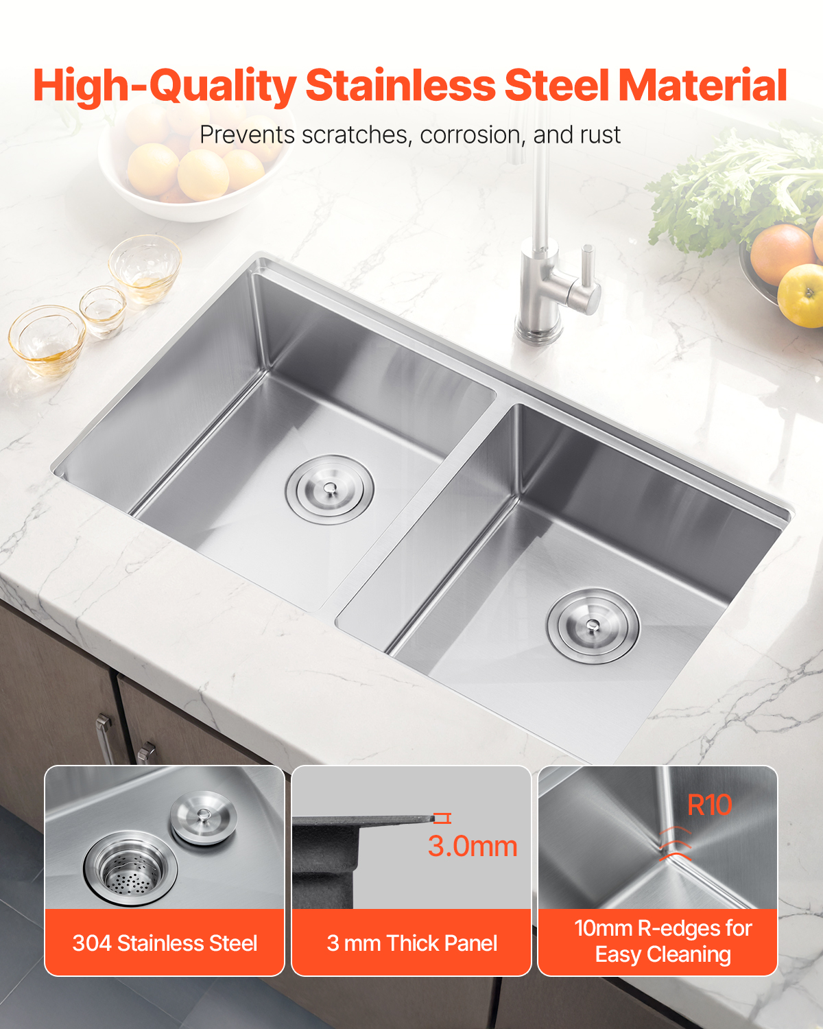 Drop in Undermount Kitchen Sink Single/Double Bowl Stainless 23"/27"/30"/32"/33" - Picture 5 of 86