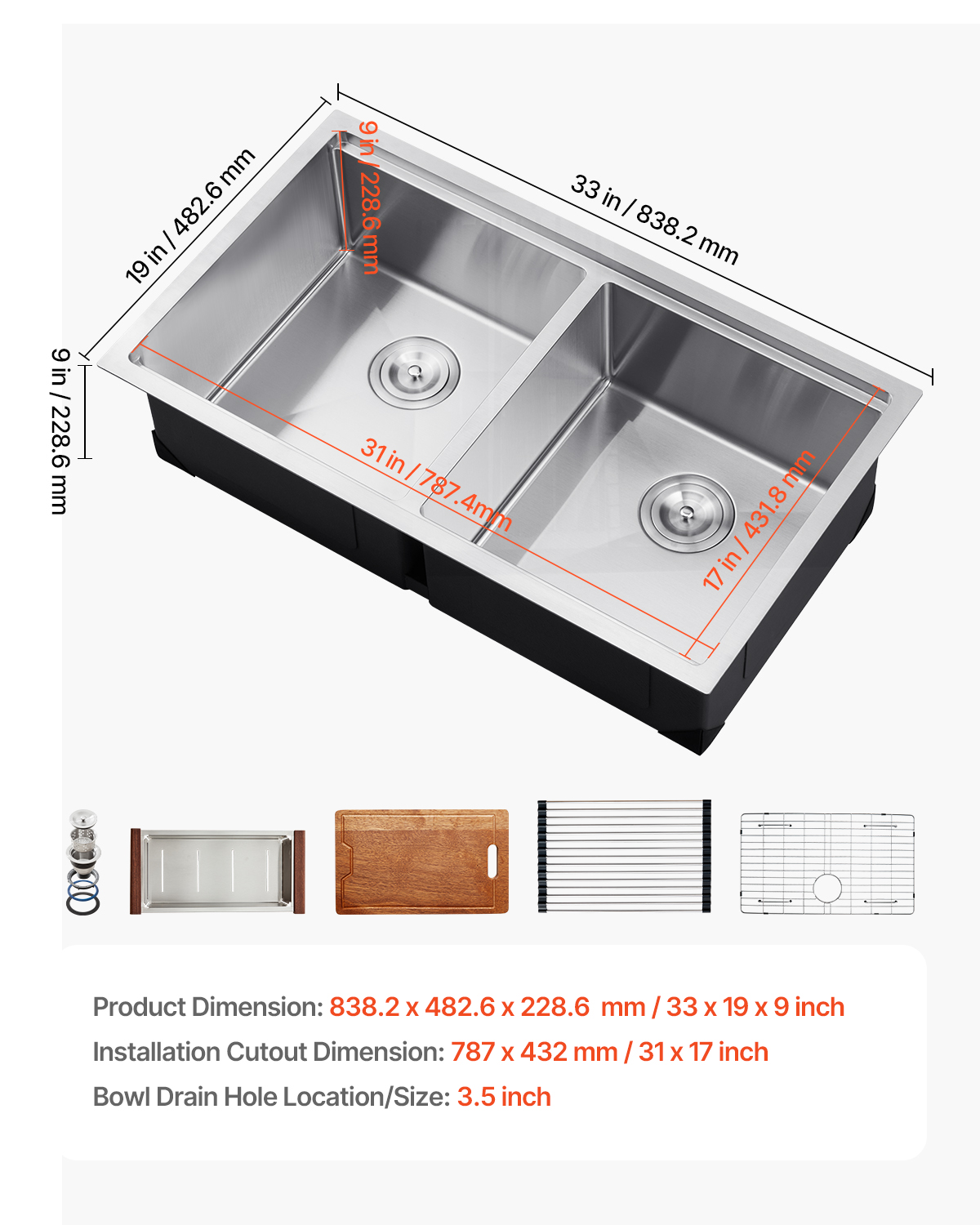 Drop in Undermount Kitchen Sink Single/Double Bowl Stainless 23"/27"/30"/32"/33" - Picture 9 of 86