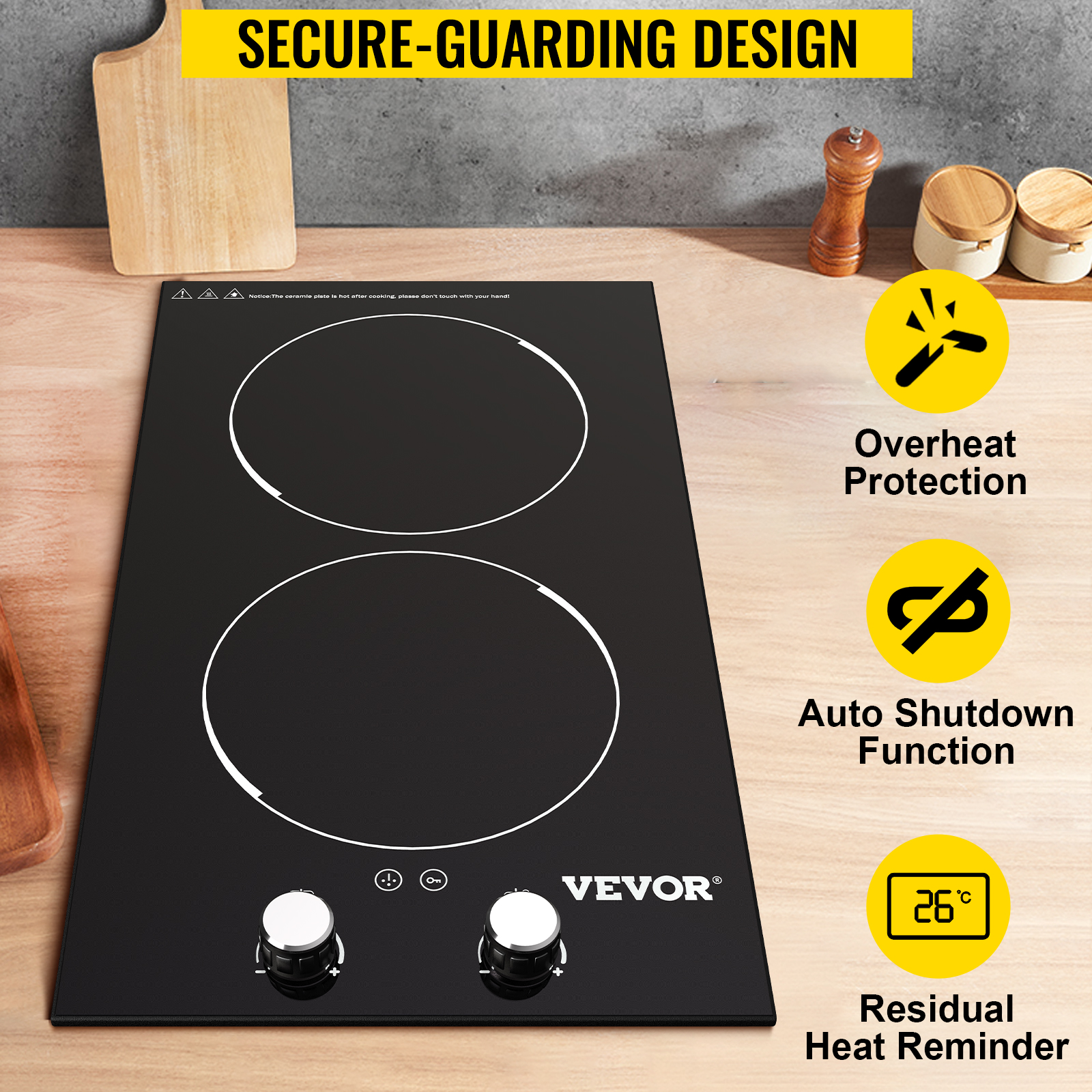 VEVOR Built in Electric Stove Top 12 in. 2 Burners Glass Radiant Cooktop  with Sensor Touch Control, Timer and Child Lock,Black Q12INCH3000W2U7DKV4 -  The Home Depot