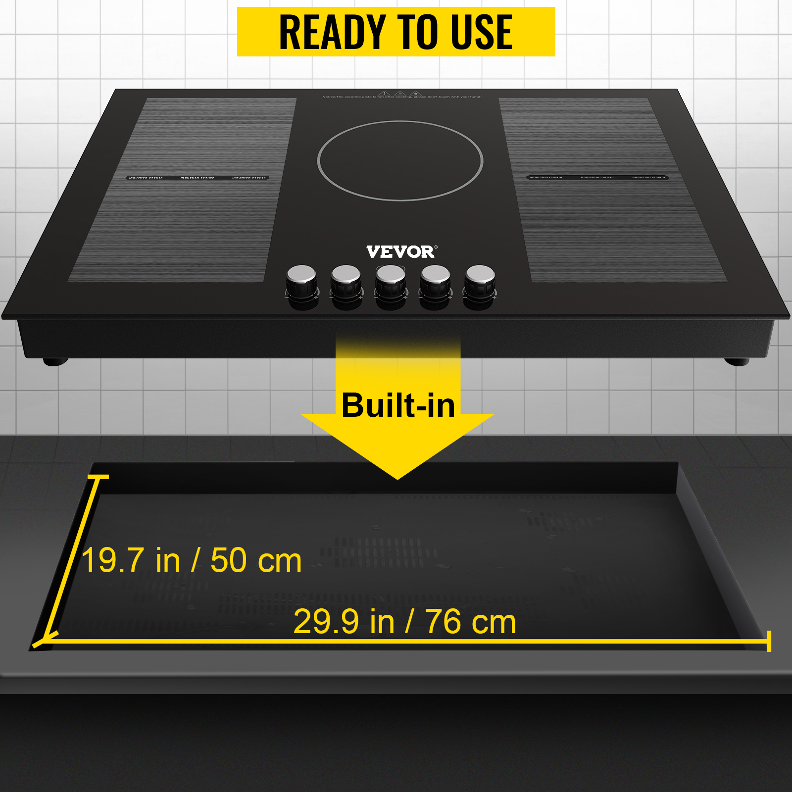 VEVOR Built-in Induction Cooktop, 35 inch 5 Burners, 220V Ceramic Glass  Electric Stove Top with Knob Control, Timer & Child Lock Included, 9 Power  Levels with Boost Function for Simmer Steam Fry 