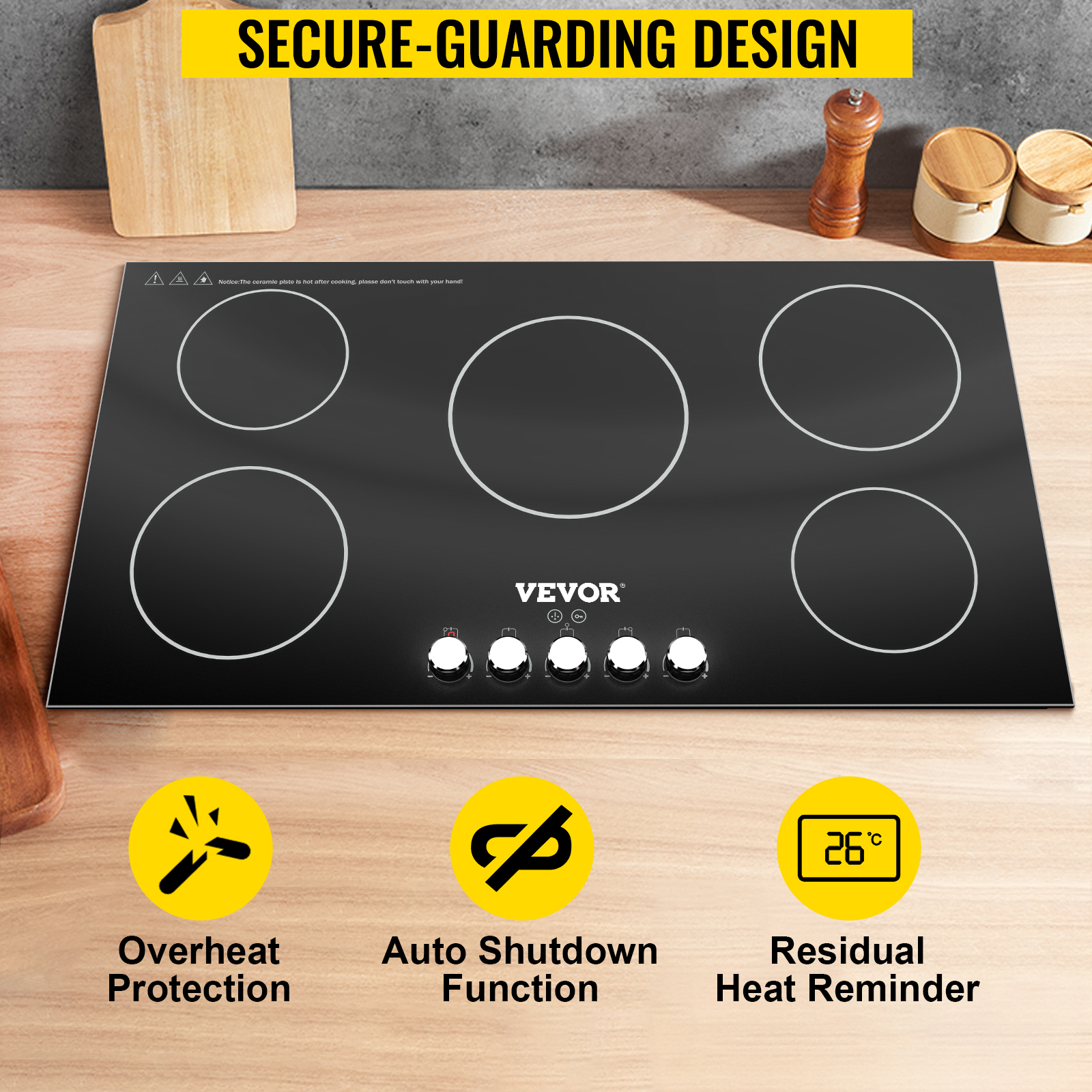VEVOR 35.4 in. x 20.5 in. Built-in Induction Electric Stove Top with 5- Burners Ceramic Cooktop with Child Safety Lock QRSCKDC36240V3UB4V4 - The  Home Depot