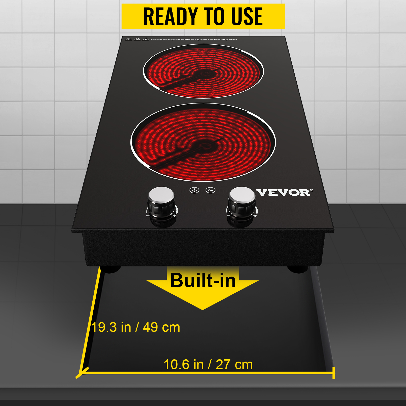 VEVOR 20.1 in. x 11.3 in. Built-in Induction Hotplate 2-Elements Electric  Cooktop with 9-Power Levels Radiant Cooktop QRSCKDC12110V109VV1 - The Home  Depot