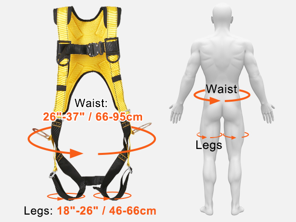 VEVOR Safety Harness, Full Body Harness, Safety Harness Fall Protection  with Added Padding on Shoulder Back, and Side Rings and Dorsal D-Rings and  a Lanyard, ANSI/ASSE Z359.11, 340 lbs Max Weight
