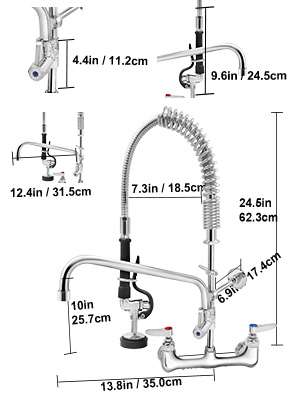 commercial wall mount faucet,pre-rinse,adjustable center
