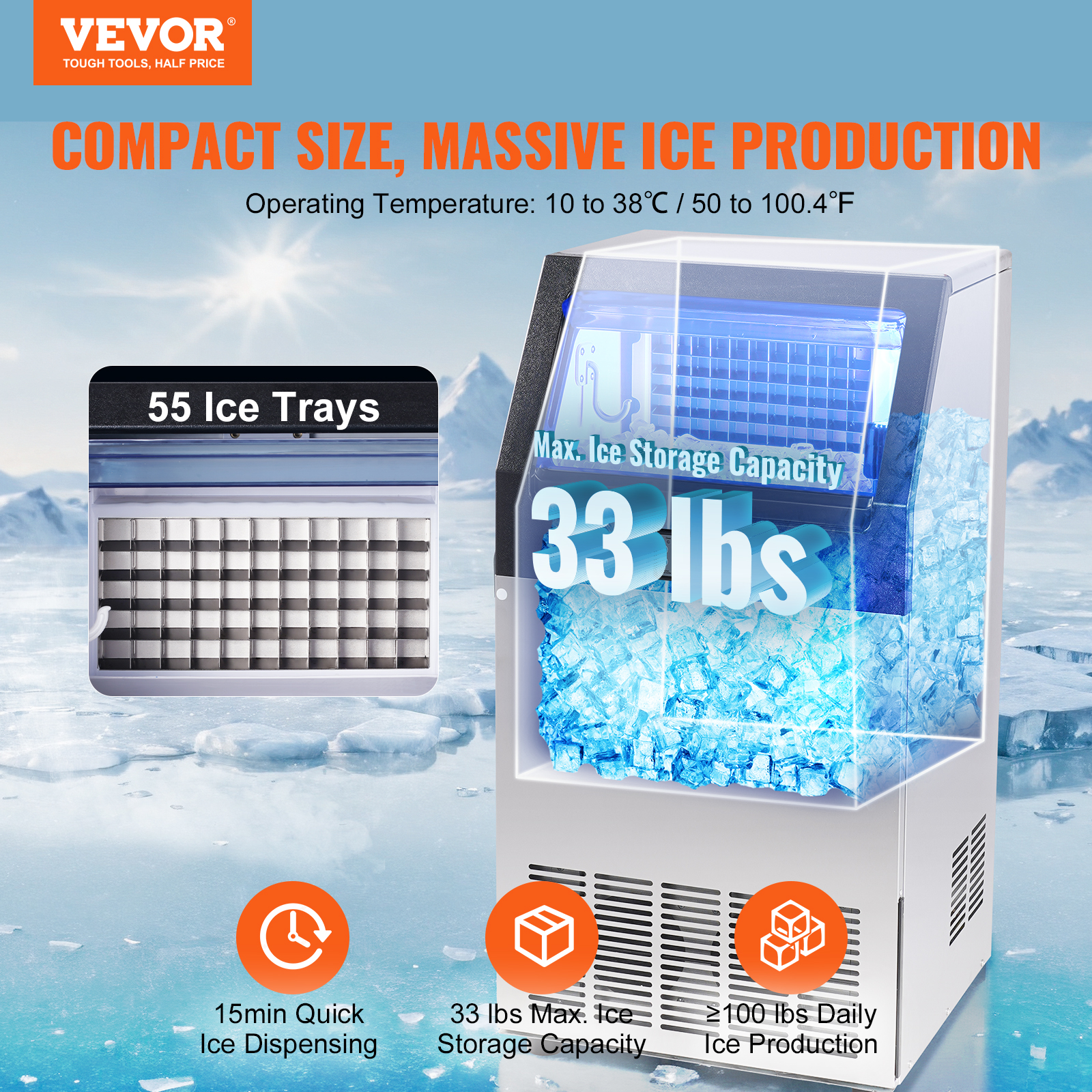 VEVOR 100/140/330/450lbs Commercial Ice Maker Bar Restaurant Ice Cube Machine