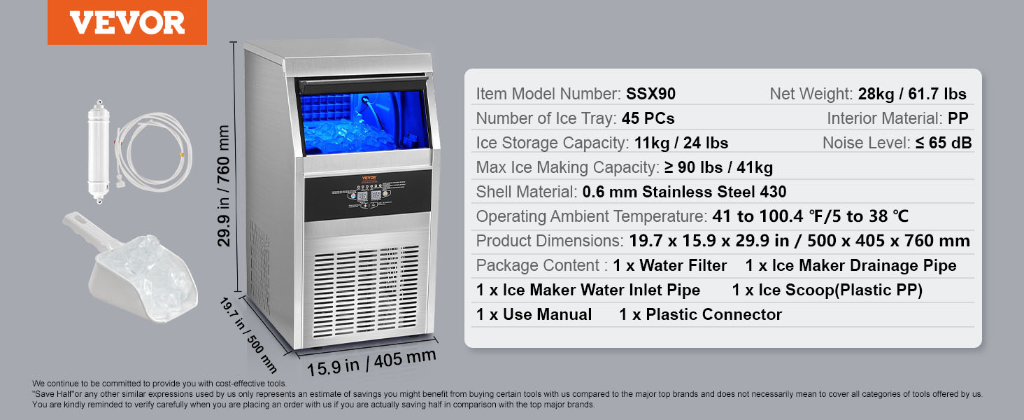 VEVOR Commercial Ice Maker Machine, 320LBS/24H ETL Approved Ice Machine  Under Counter Ice Maker Machine with SECOP Compressor,77LBS  Storage,Electric