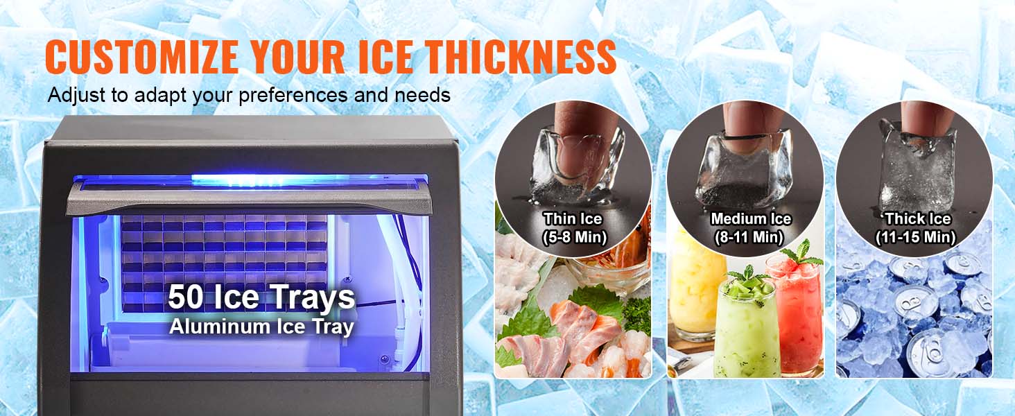 VEVOR Máquina para hacer hielo comercial VEVOR de 110 V, 120-130 libras/24  horas, 33 libras, máquina de hielo comercial de almacenamiento, totalmente  actualizada debajo de la máquina de hielo para bar en