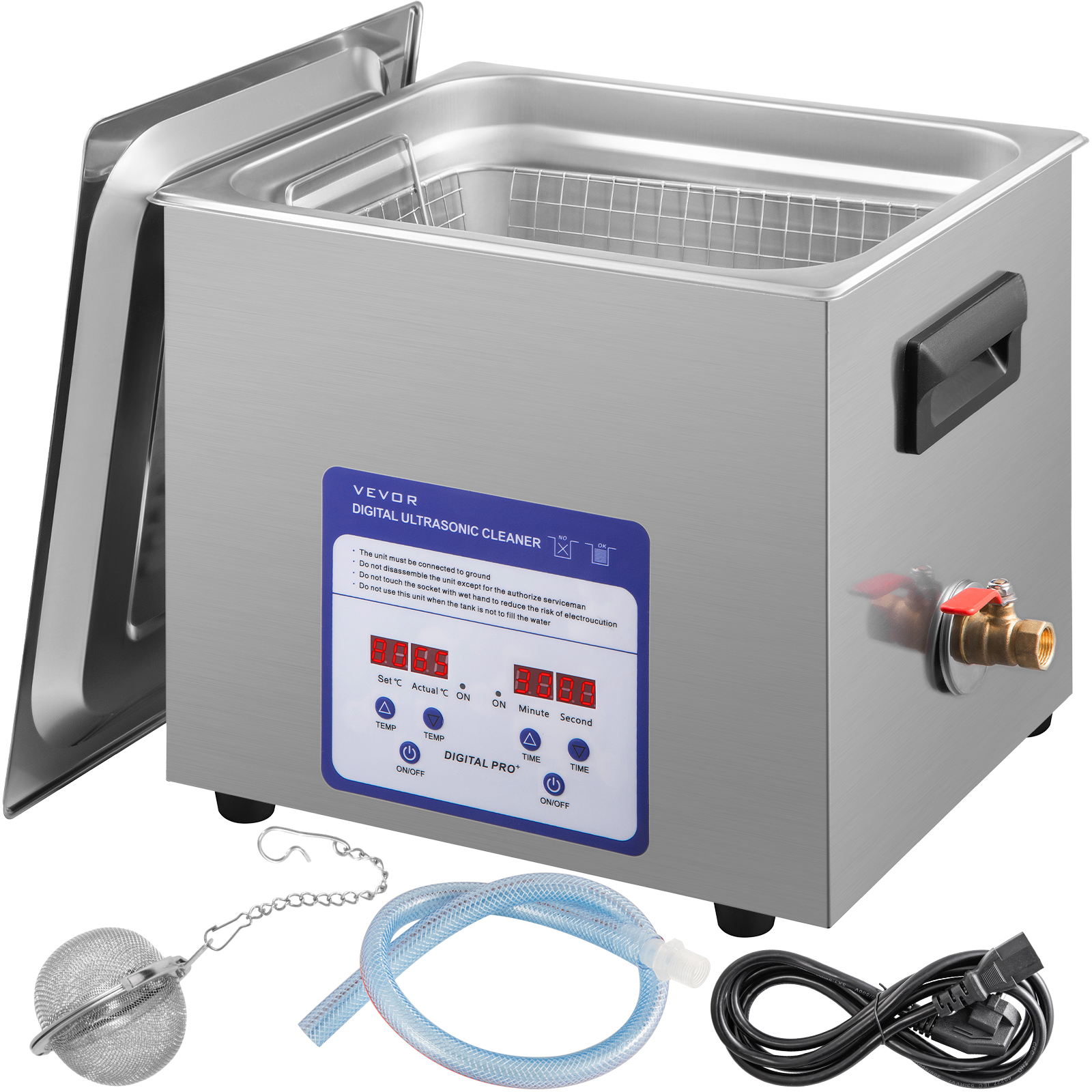 2.6 Gal Ultrasonic Cleaner 240W 40Khz Stainless Steel Bath Lab Washer