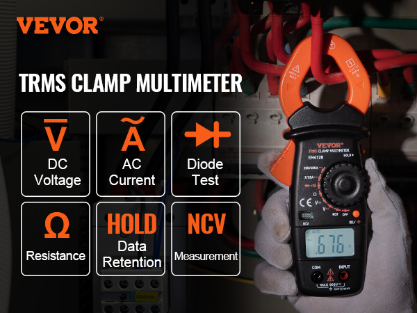 VEVOR Digital Clamp Meter Multimeter True RMS AC DC Volt Amp NCV  Measurement