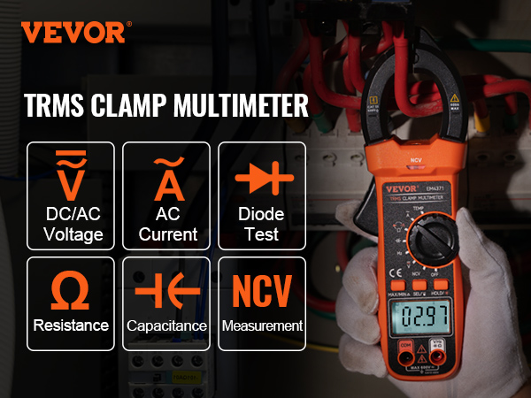 VEVOR Digital Clamp Meter Multimeter True RMS AC DC Volt Amp NCV