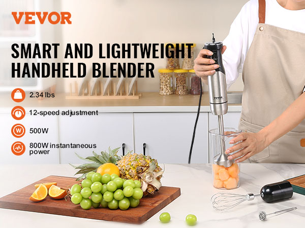 Multi-use immersion Blender, Hand Blender with Powerful Copper Motor 800W,  High Speed, Turbo Mode, 3 in 1 Handheld Blender Stick Stainless Steel