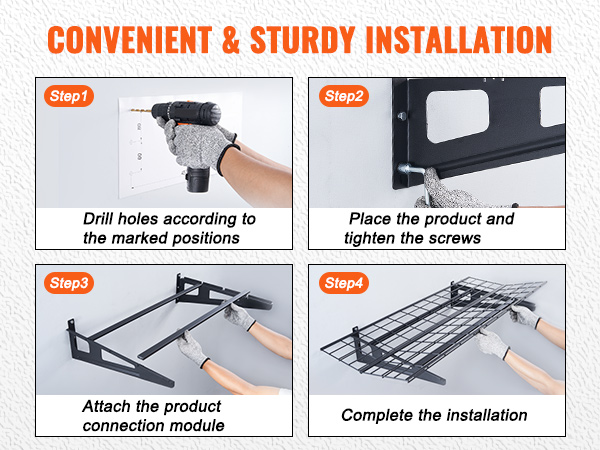 VEVOR Garage Storage Shelving, 2 Pack, 4 x 2 ft Heavy Duty Garage Shelves Wall Mounted, 500 lbs Load Capacity(Total) Garage Storage Rack Floating Shelves, Suitable for Shop, Shed, Garage Storage