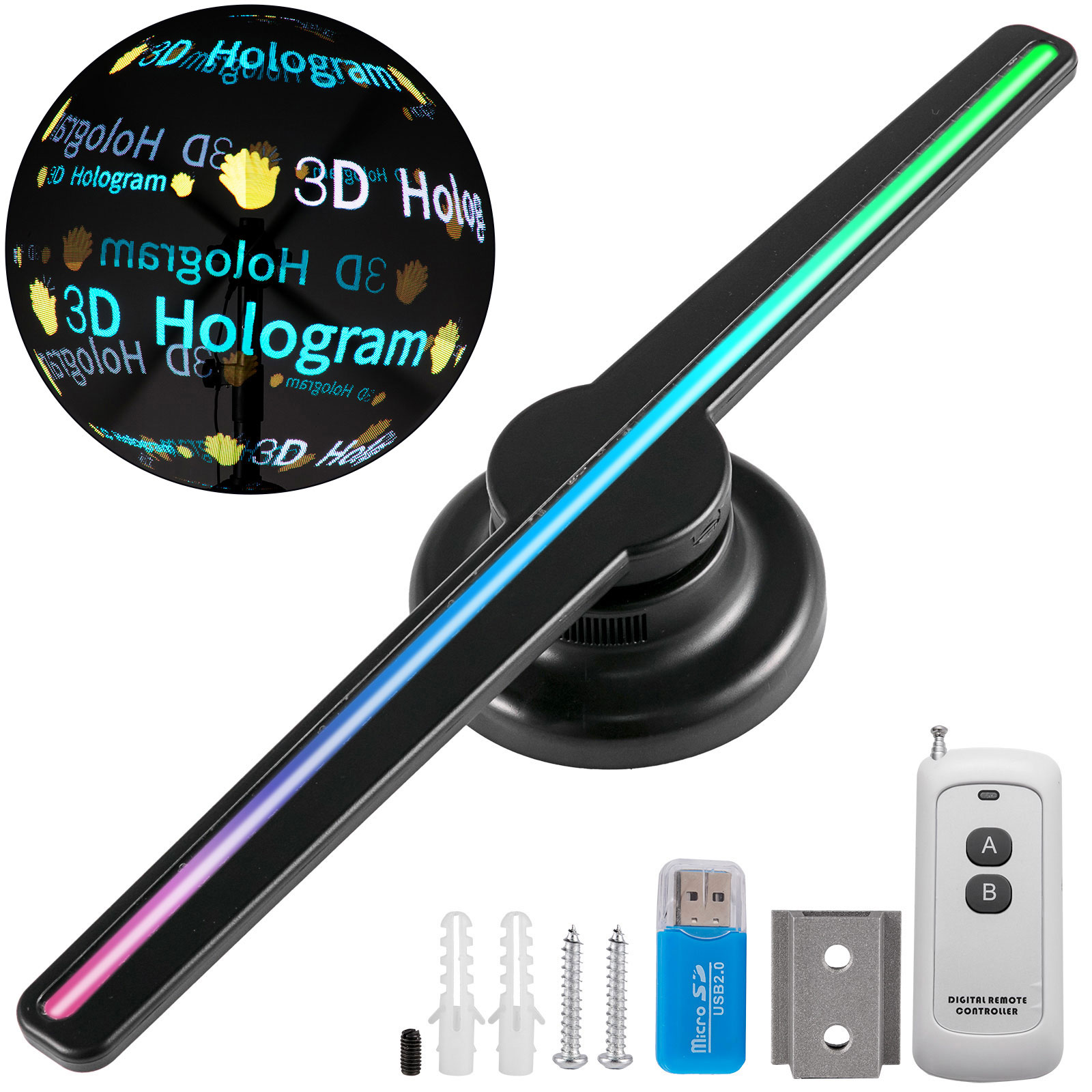224 LED HD WiFi Holographic Hologram Fan Projector Display Advertising Fan 42cm 