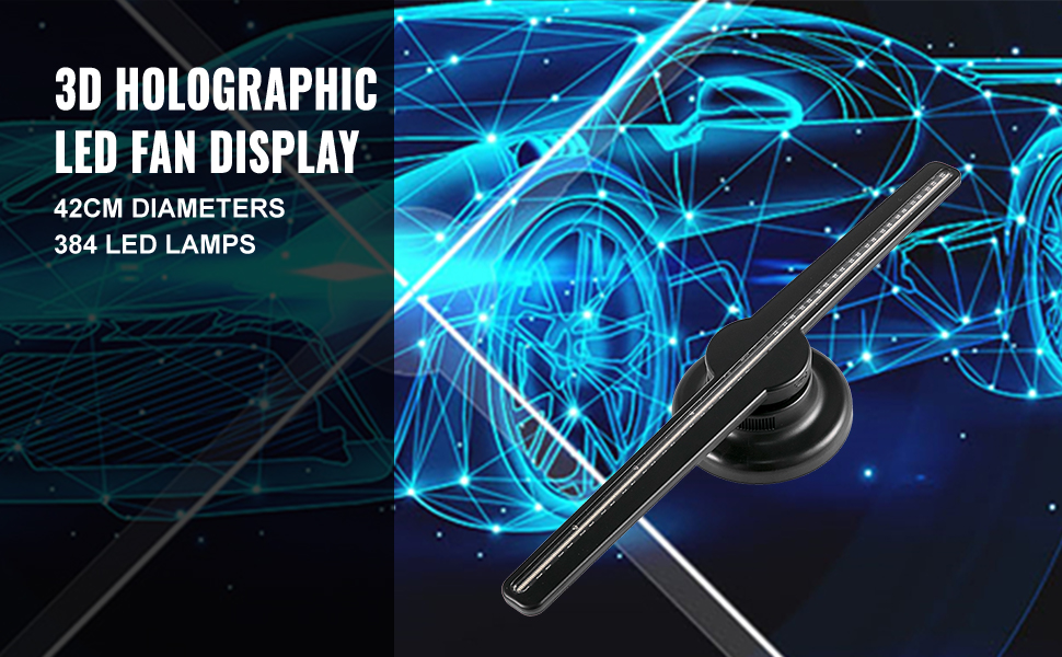 VEVOR VEVOR 3D Holographic Fan 42cm Diameters Hologram Fan with 224 Led  Lamps 3D Hologram Projector 450x224 Resolution Holographic LED Fan Display  Support for Windows XP/7/8/10/Android Advertising Display