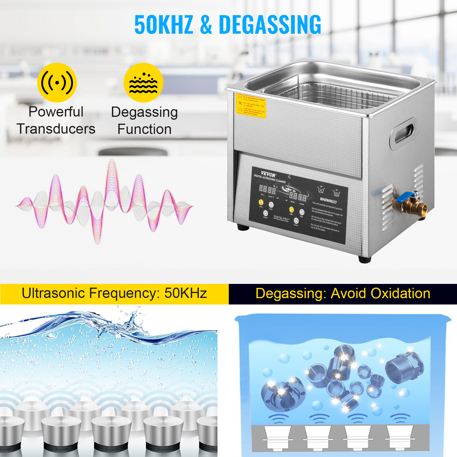 Commercial 10L 22L Ultrasonic Cleaner Industry Double Frequency Jewelry  Glasses 0-80℃/0-176℉ 