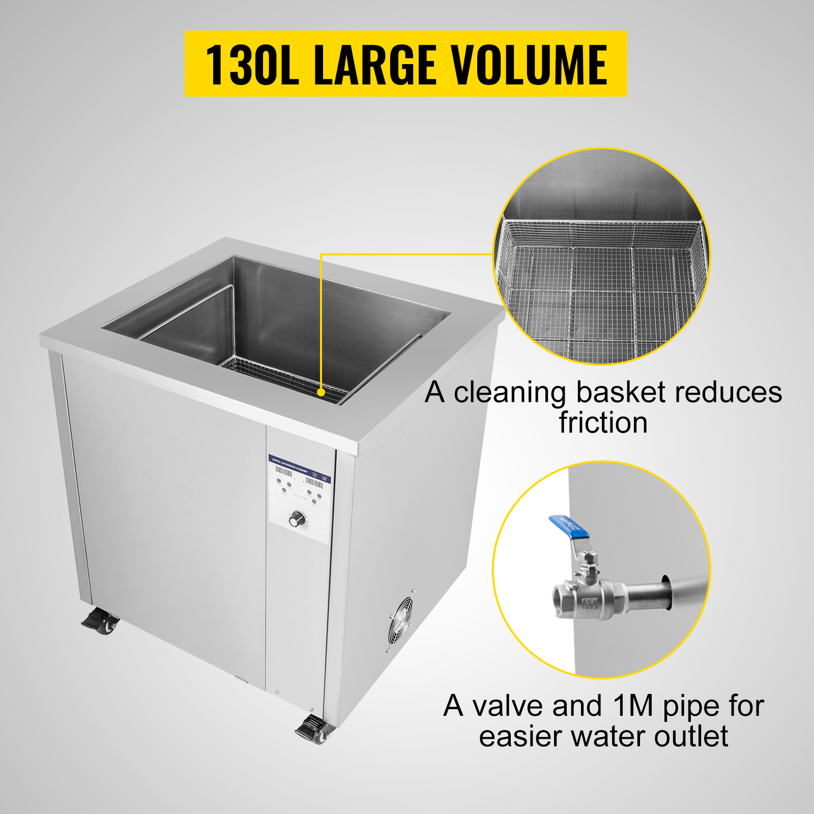 VEVOR Ultrasonic Cleaner 130L Lab Industrial Ultrasonic Cleaners Ultrasonic Parts Cleaner Heater