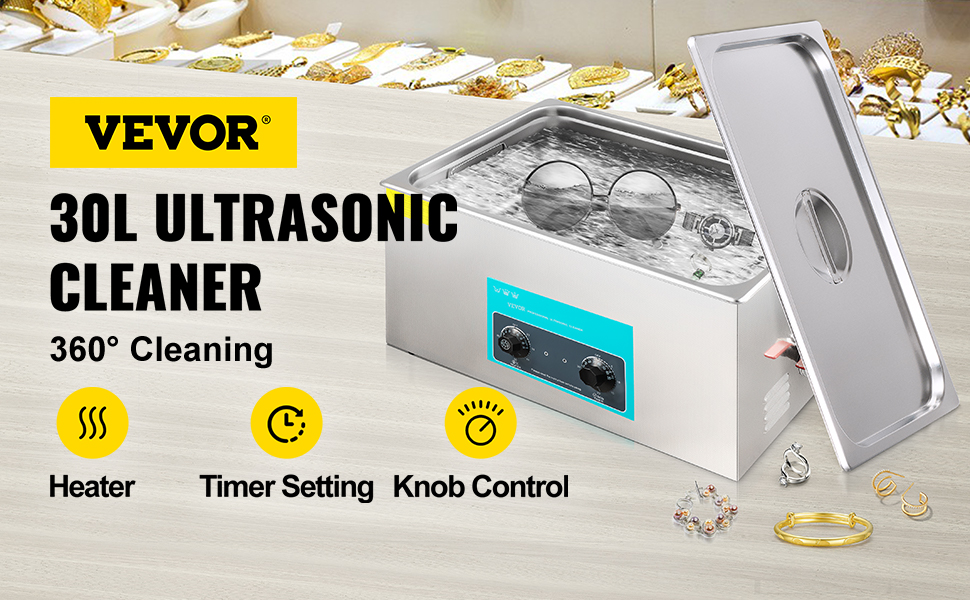 VEVOR Ultrasonic Jewelry Cleaner with Heater Timer for Cleaning Eyeglass Rings Dentures Music Instruments 30L QXJ30LXNSCSB00001V1