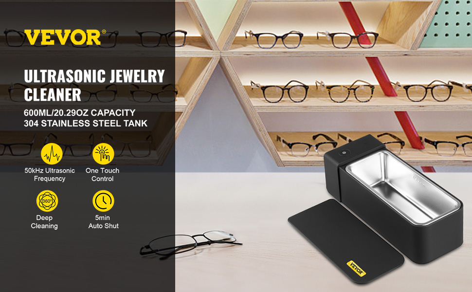 VEVOR Ultrasonic Jewelry Cleaner 600ml/20.29oz Ultrasonic Eyeglass