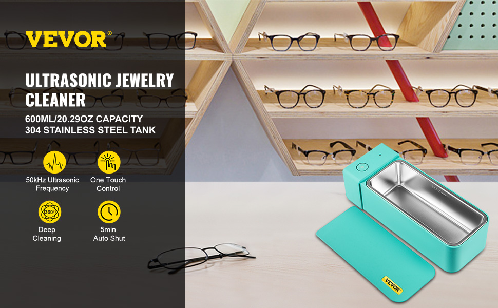 VEVOR Ultrasonic Jewelry Cleaner 600ml/20.29oz Ultrasonic Eyeglass