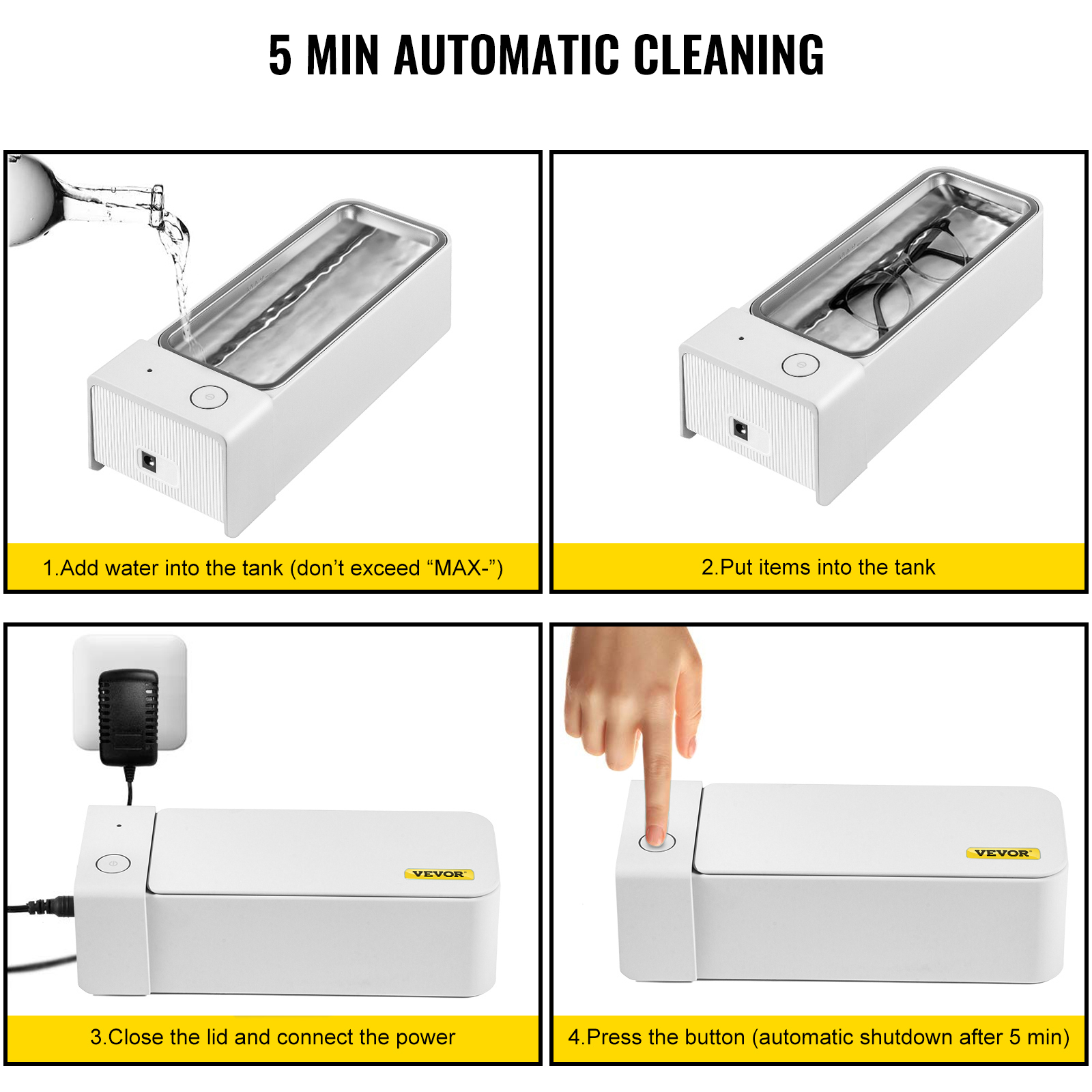 Vevor Ultrasonic Jewelry Cleaner Ultrasonic Eyeglass Cleaner 600 Ml