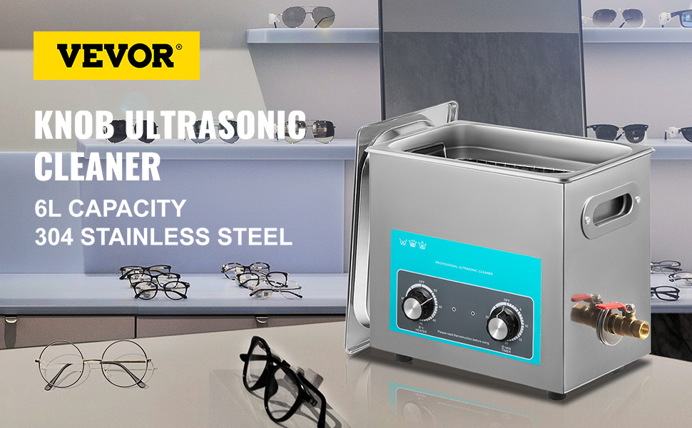 VEVOR 6L Ultrasonic Cleaner 200W Stainless Steel Knob Control w/ Heater &  Timer