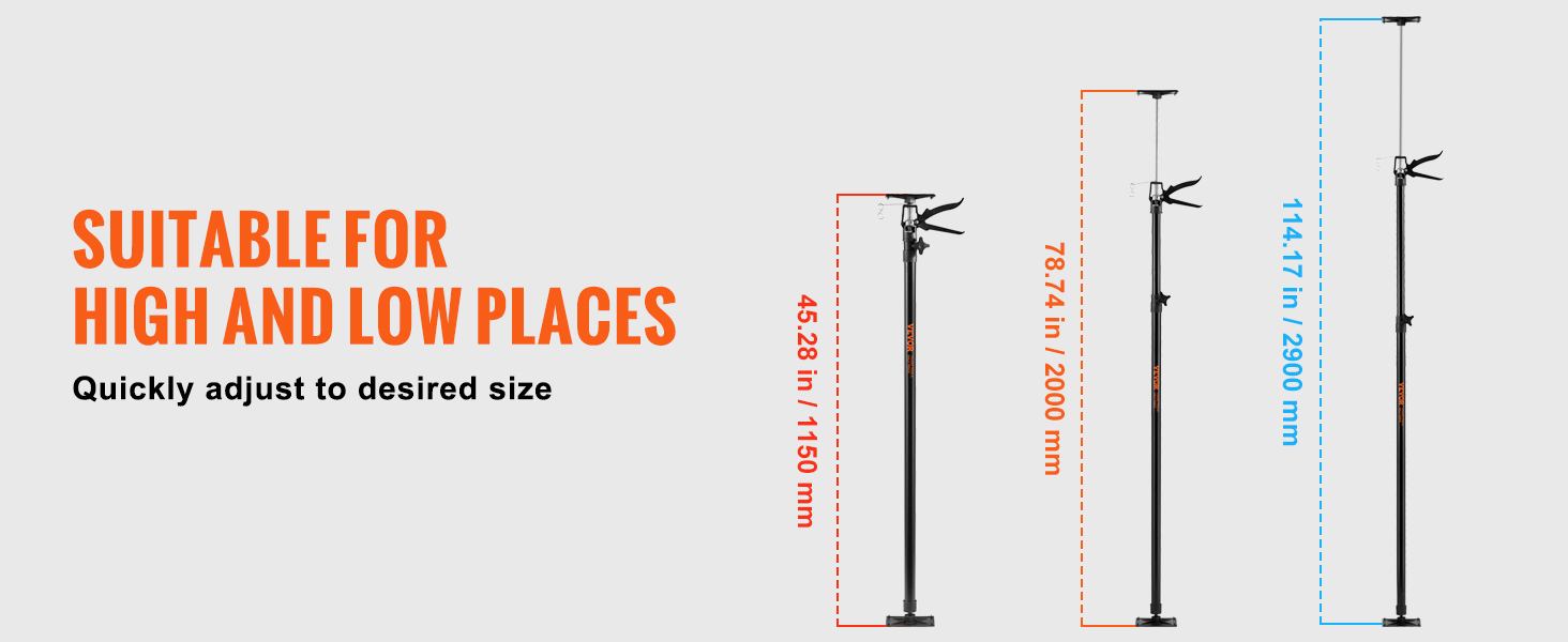 VEVOR Adjustable Support Pole, 2 Pcs 66 lbs Capacity 3rd Hand Support System, 45.2 in - 114.17 in Telescoping Support Pole, with Storage Bag, for Cabinet Jacks, Cargo Bars, Drywalls, Tire Jack