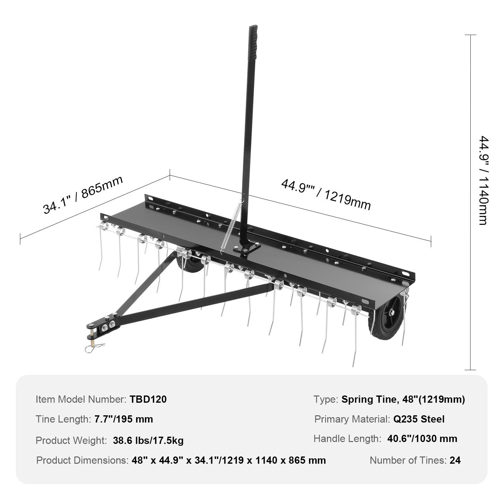VEVOR Tow Behind Dethatcher40-60"Lawn Dethatcher20/24Tines Rake for ATV or Mower - Picture 33 of 38