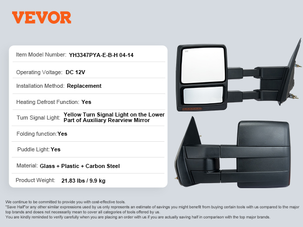thumbnail image 2 of Right Side Manual Towing Mirror For 2004-2014 Ford F150 Truck – Black, Speed Daddy 2 of 6