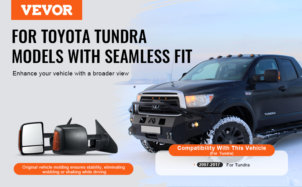 ECCPP Tow Mirror For 2007-2017 Toyota Tundra – Power Adjust, Heated, Turn Signal, Black Housing, Right Side
