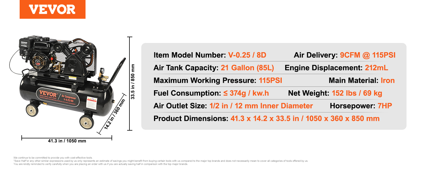 Title 8, VEVOR 15HP Gas Power Air Compressor 10/20/30 Ga...
